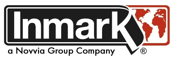 Logo of Inmark, a Novvia Group Company. The design includes bold text "Inmark" on a black background with a world map graphic in red on the right. Below, it reads "a Novvia Group Company" in smaller black text.