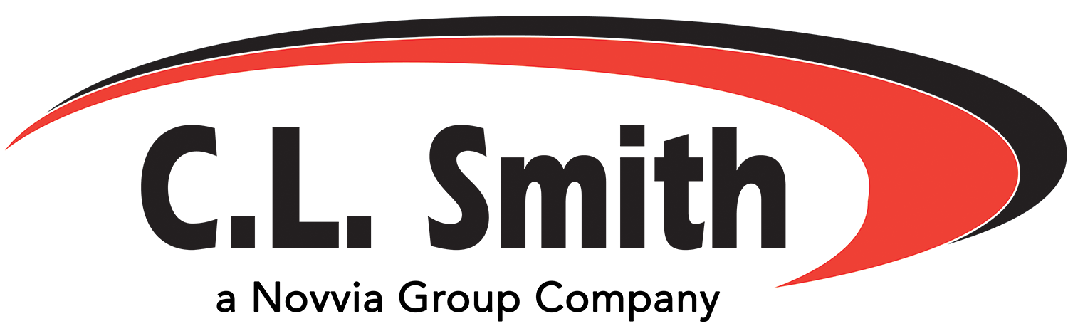 Logo of C.L. Smith featuring bold black text with a curved red and black swoosh above.